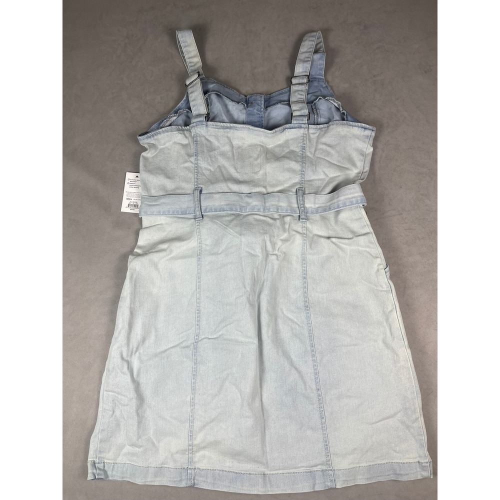 SO Light Blue Denim Button-Front Mini Dress with Tie Belt - Picture 2 of 6